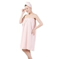 thumbnail image 2 of Conjunto de bata envolvente de spa para mujer, toalla de baño de microfibra absorbente suave y acogedora con gorro de turbante para secar el cabello, 2 of 5