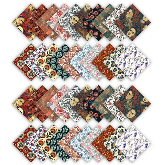 Soimoi Precut 10-inch Leaves & Floral Prints Cotton Fabric Bundle Quilting Squares Charm Pack DIY Patchwork Sewing Craft