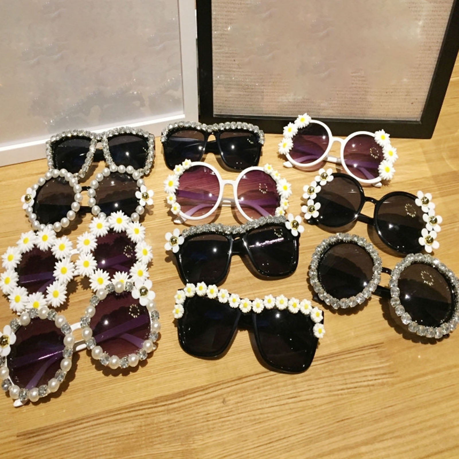 Pearl Round Sunglasses Designer Brand Luxury Women Vintage Glasses