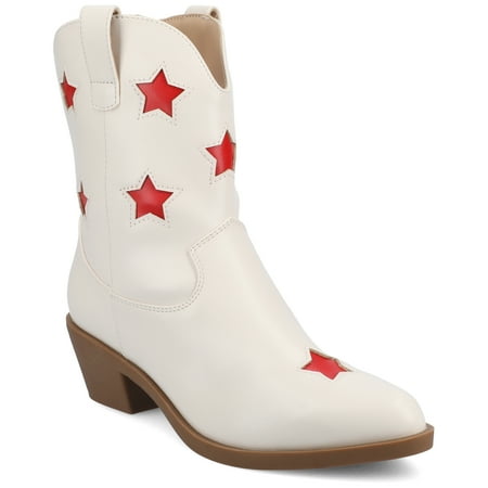 Journee Womens Underwood Western Star Detail Pointed Toe Cuban Heel Casual Comfort Ankle Booties, Widths Available