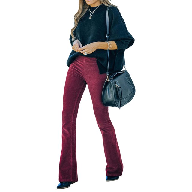 Txlixc Pantalones de mujer, cintura elástica, pantalones de campana de piernas anchas Txlixc moda