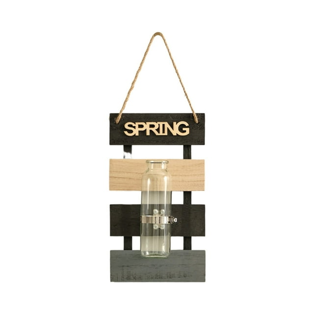 Wall Decor Living Room Wooden Board Hydroponic Vase With Glass Container And Thickened Rope Hanging System