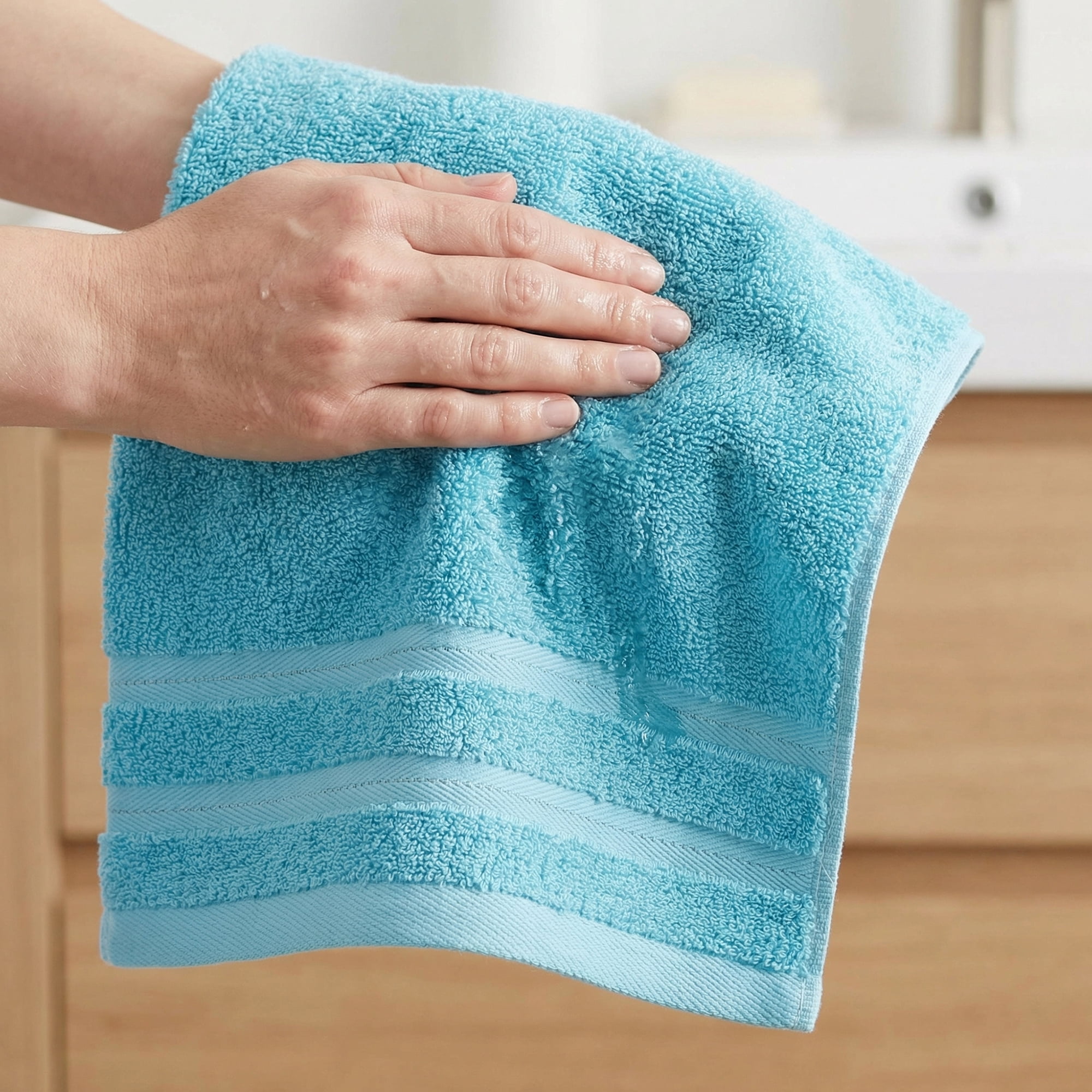 Unique Bargains 4Pcs Solid Cotton Absorbent Washcloths Light Green 13" x 13"