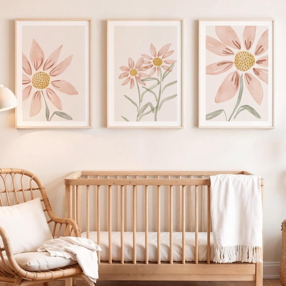 Wildflower Set Boho Little Girl Nursery Modern Wall Art Set 3 Unframed Paper Print 8x12
