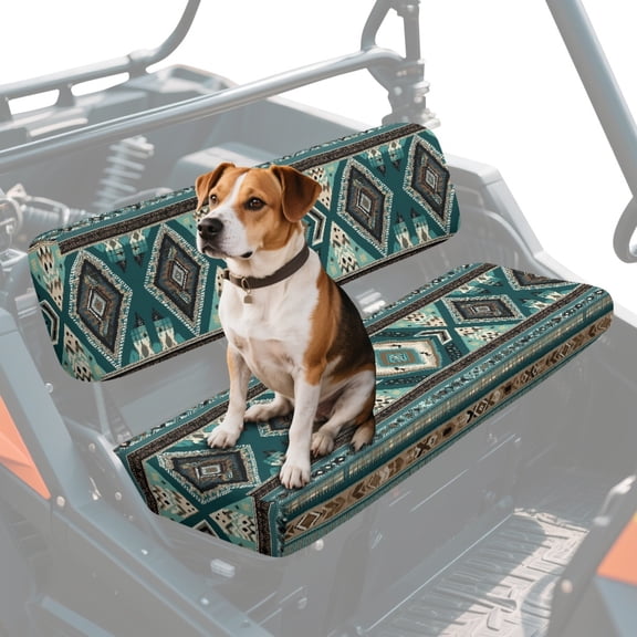 FKELYI Mule Bench Seat Cover 2 Pcs Set Dustproof UTV Seat Cover Compatible with Kawasaki Mule 600/610 American Tribal Green Geometric Print Anti-Scratch Seats Protector Decor