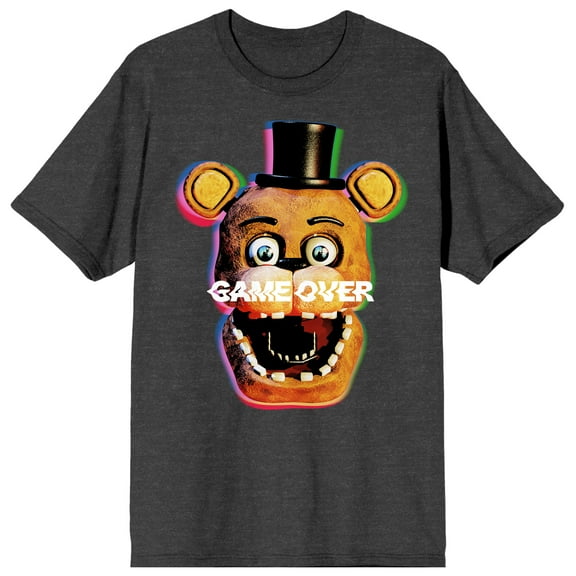 Five Nights At Freddy's Game Over Men's Charcoal Heather Crew Neck Short Sleeve T-shirt-Medium