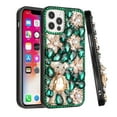 thumbnail image 3 of For Apple iPhone 14 Pro Max (6.7") Bling Crystal 3D Full Diamond Luxury Transparent Rhinestone Hybrid Cover ,Xpm Phone Case [ Green Panda Floral ], 3 of 3