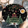 thumbnail image 2 of Black Christmas Round Tablecloth, Fitted Table Cover with Elastic for 55"-60" Round Tables, Xmas Christmas Tree Snowflake Table Cloth Outdoor Indoor Dinning Party Waterproof Tablecloths, 2 of 7