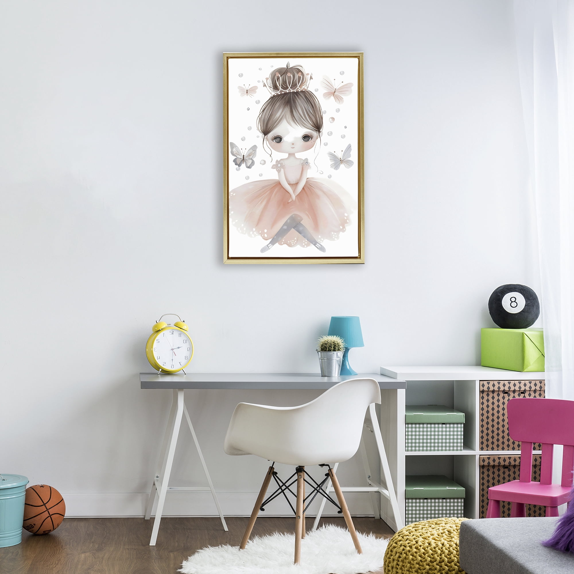 Stupell Industries Sweet Butterfly Fairytale Princess Gold Framed Floater Canvas Wall Art, design by Creative Studio