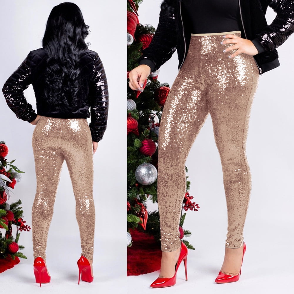 Moonker Grande Taille pour Femme Brillant Paillettes Slim Leggings Pantalons Dames Clubwear Pantalons Walmart