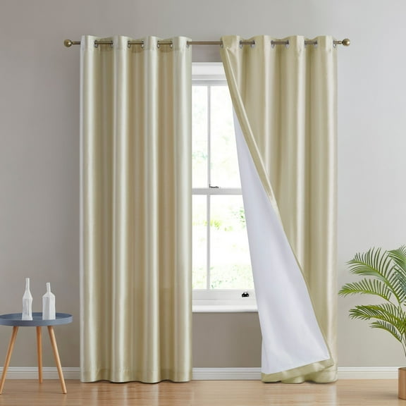 THD Duncan Faux Silk Semi Sheer Light Filtering Microfiber Lined Grommet Window Curtains, 2 Panels
