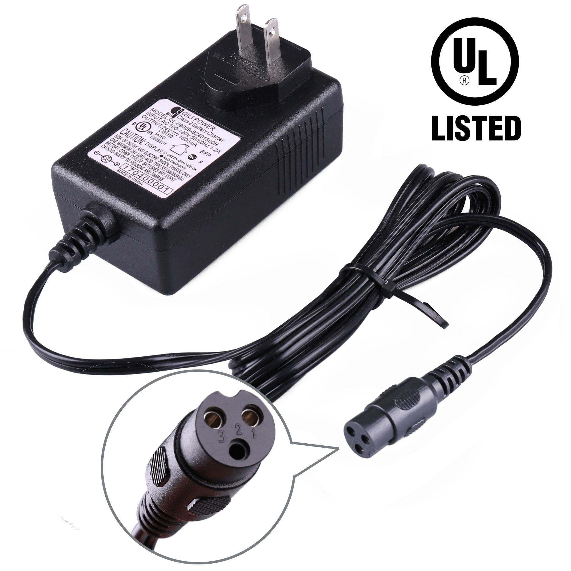 Urabiu 36W Electric Scooter Battery Charger for Razor E175 E125 E150 E500 Pocket Mod Sports Mod and Dirt Quad 3-Prong Inline Scooter Power Supply Cord 