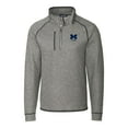 thumbnail image 2 of Men's Cutter & Buck  Heather Gray Michigan Wolverines Alumni Logo Mainsail Sweater-Knit Half-Zip Pullover Jacket, 2 of 3