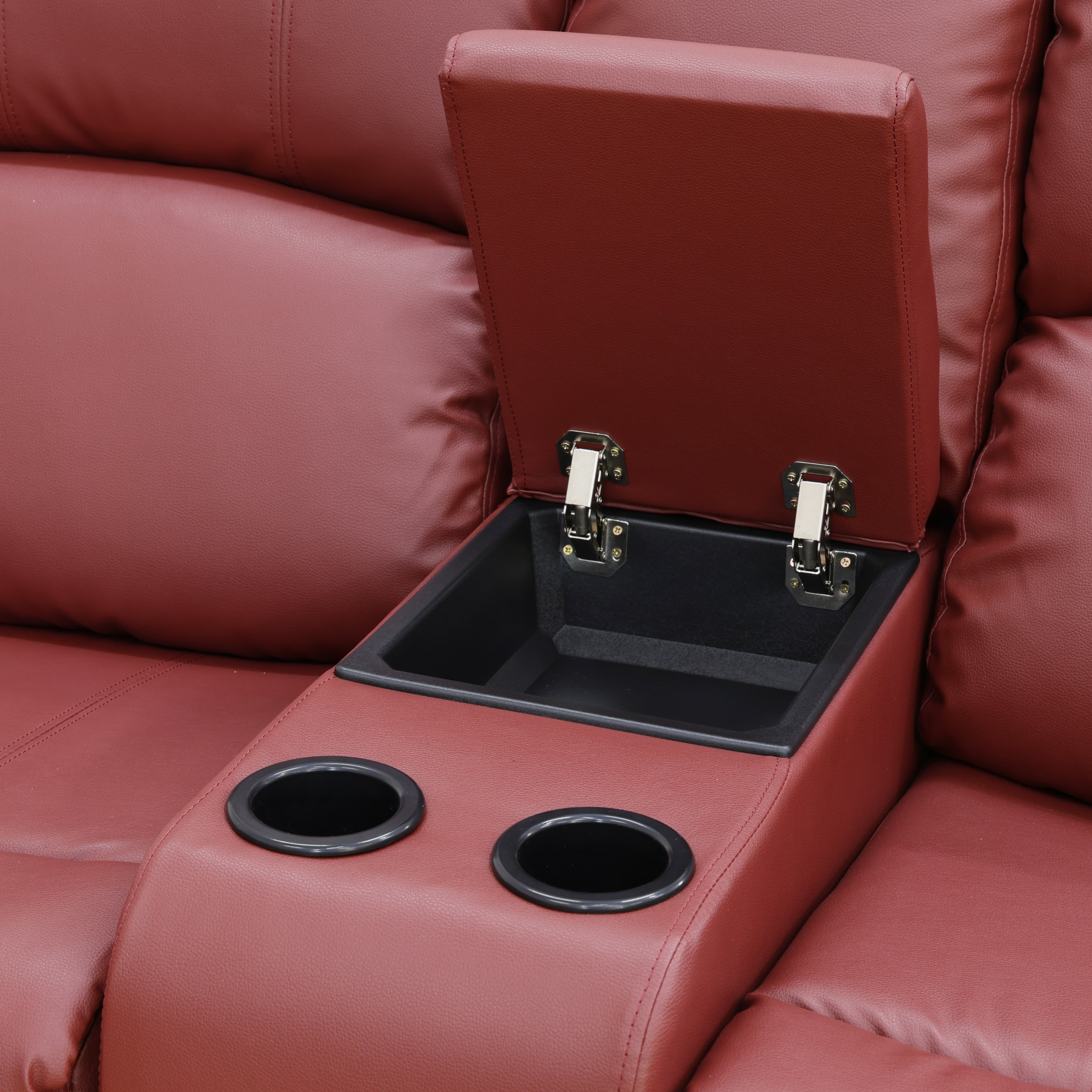 MAYEERTY Power Reclining Loveseat, Electric 2-Seat Leather Recliner with Storage & Cup Holders for Living Room, Red