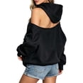 thumbnail image 4 of CAIXIA Cold Shoulder Lightweight Hoodies for Women Pullover Lined Casual Fashion Long Sleeve Fall Winter Letter Graphic Sweatshirts Women with Kangaroo Pocket 2026 Fall Outfits Clothes, 4 of 9