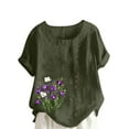 thumbnail image 2 of QUNYINEY Floral Womens Tshirts Crew Neck Short Sleeve Casual Tops Loose Cotton Linen Pullover Button Shirts, 2 of 4