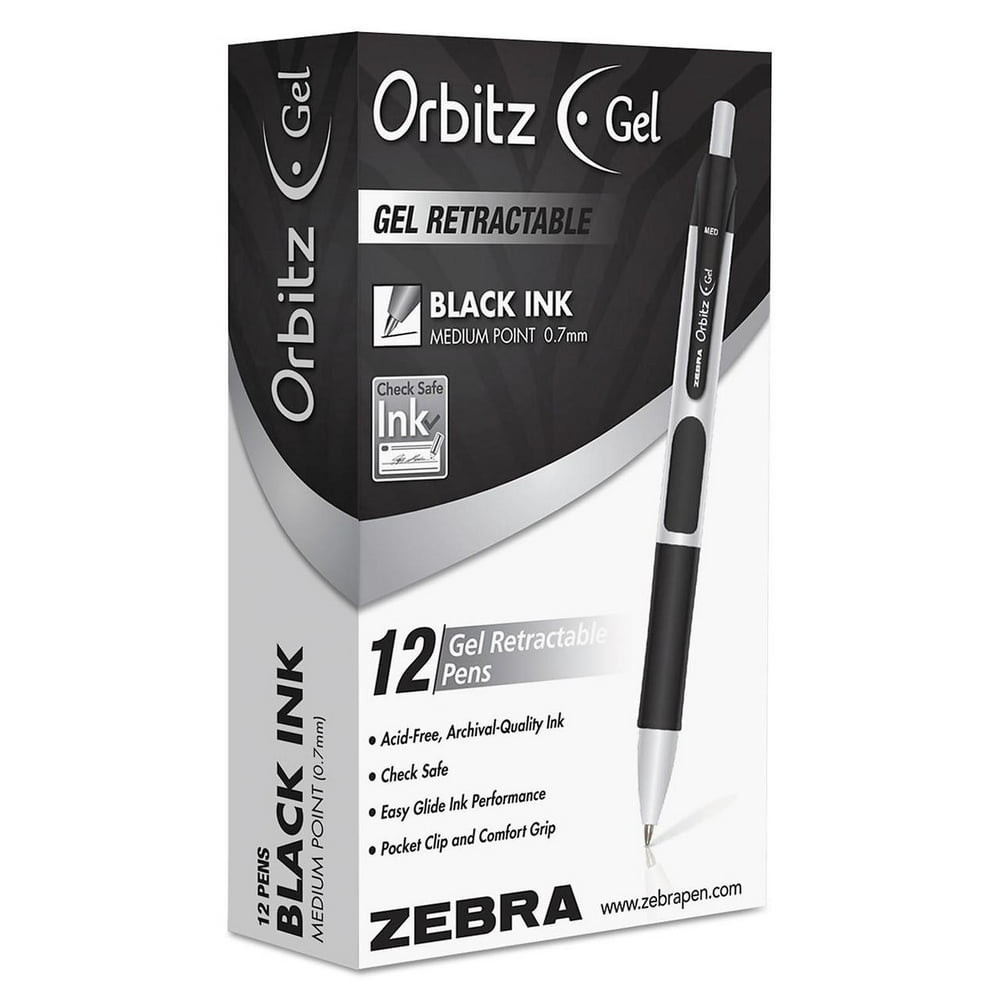 Zebra Orbitz Roller Ball Retractable Gel Pen, Black Ink, Medium