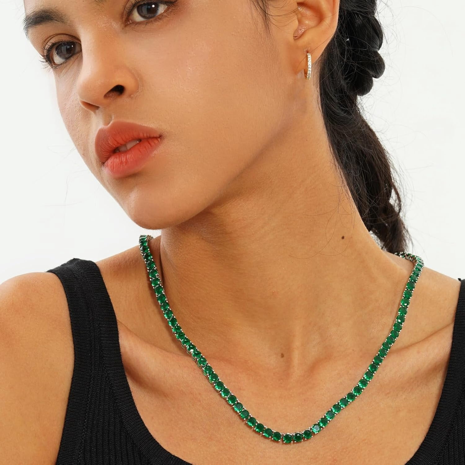 5MM Colorful Baguette Tennis Necklaces For Women Chains 14K Golden