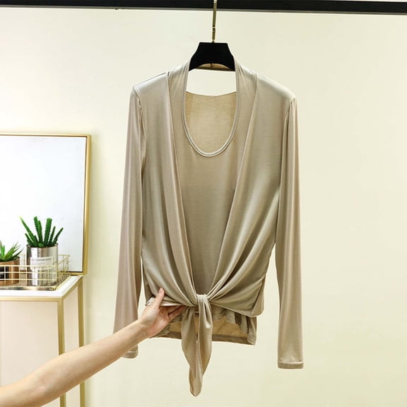 Ounisa Women's Fashion Long Sleeve V Neck Spring Summer Modal Cardigan Halter Two Piece Set Top Soft Breathable Lightweight
