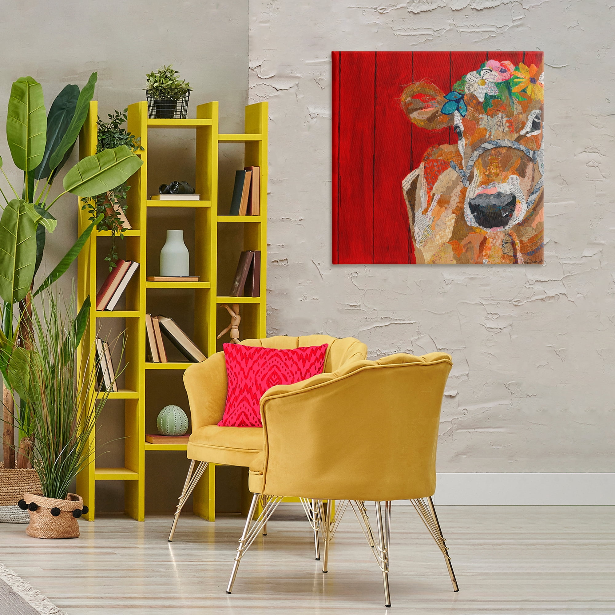 Stupell Industries Red Barn Cow Collage Animals Painting Wrapped Canvas Art Print Wall Art, 30 x 30