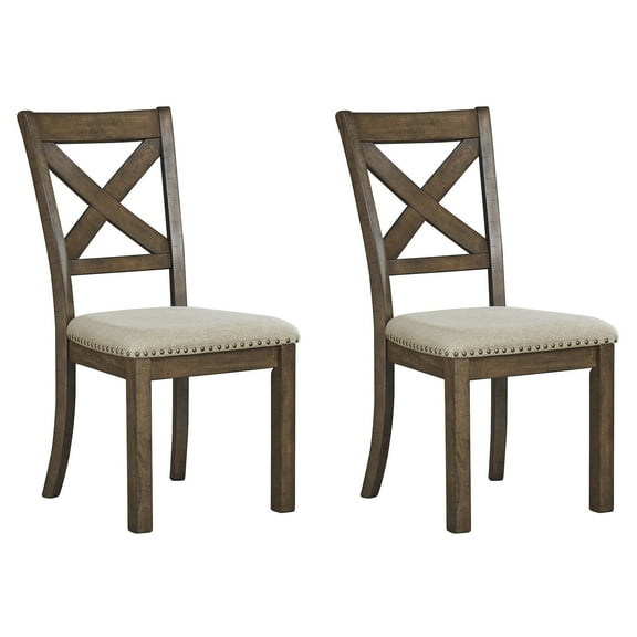 Signature Design by Ashley Moriville Modern Farmhouse Upholstered Dining Room Chair, Set of 2, Brown