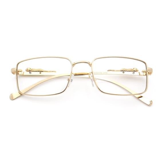 Jaguar Cougar Jewel Metal Arm Rectangle Hustler Fashion Eyeglasses Yellow Gold