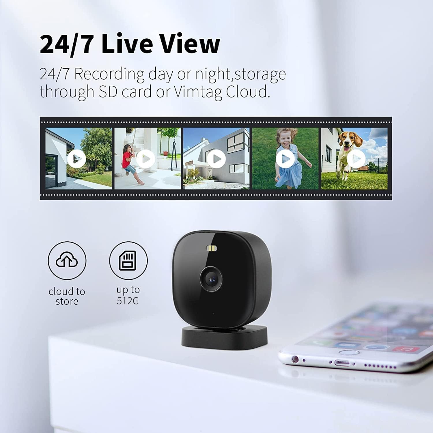 VIMTAG 2.5K 5G/2.4GHz WiFi Security Camera, Indoor/Outdoor Camera for Home Security, Baby Monitor, Motion Activated Spotlight/Siren, 2-Way Audio, Color Night Vision, Work with Alexa, Cloud, wired