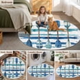 thumbnail image 6 of 3ft Round Rug, Lake Paddles Non-Skid Rubber Backing Large Area Rugs - Living Room Bedroom Home Office, Summer Watercolor Teal Blue Striped Indoor Floor Mat Carpets Washable Rug, 6 of 9