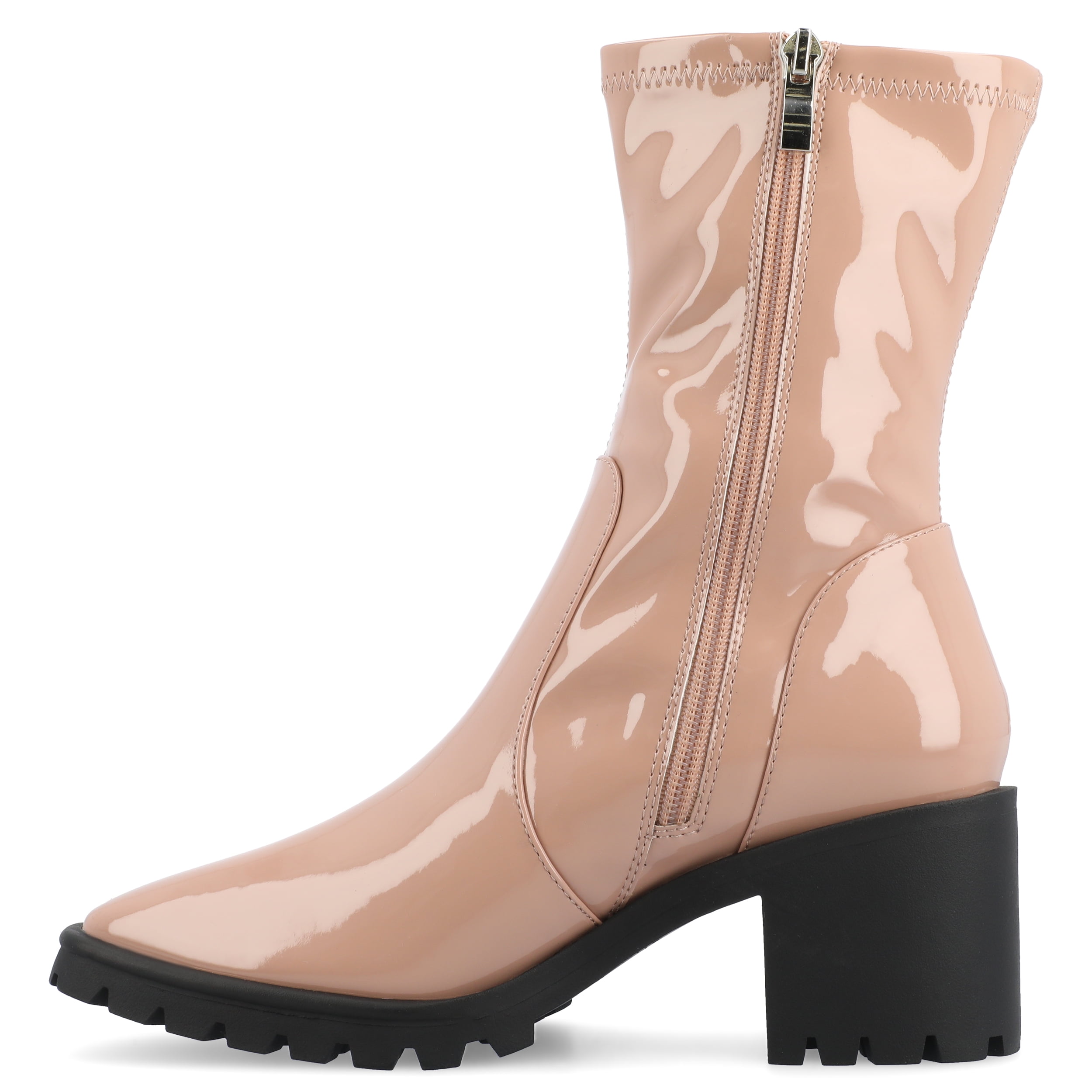 Journee Womens Icelyn Flexible Patent Vegan Leather Square Toe Booties