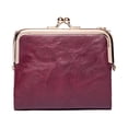 thumbnail image 1 of Cartera pequeña para mujer con protección RFID, monedero compacto plegable de piel estilo vintage con cremallera y cierre de broche., 1 of 6