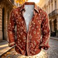 thumbnail image 4 of Men's Long Sleeve Button Down Shirt Casual Floral Pattern Vintage Shirt Bohemian Holiday Vacation Top Shirt, 4 of 5
