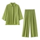 thumbnail image 5 of Conjunto de 2 piezas de moda para mujer HH TRAF, camisa holgada de lino con solapa y manga larga lisa + pantalones elegantes de cintura elástica y pierna ancha hasta los tobillos, 5 of 5
