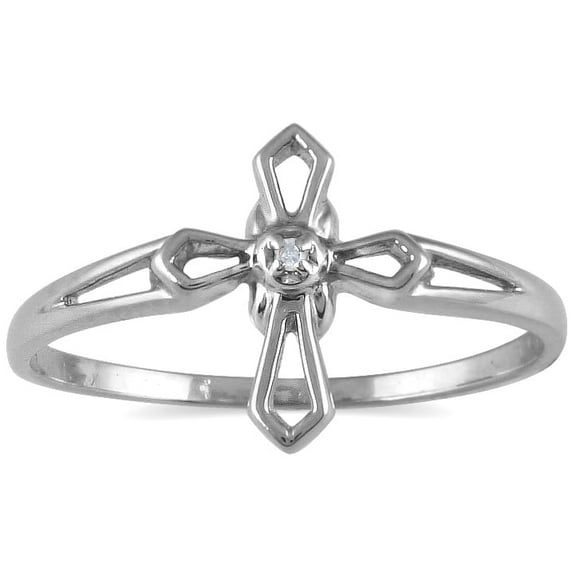 SZUL Women's .05 Carat Diamond Cross Ring in 10K White Gold (J-K-L Color, I2-I3 Clarity)