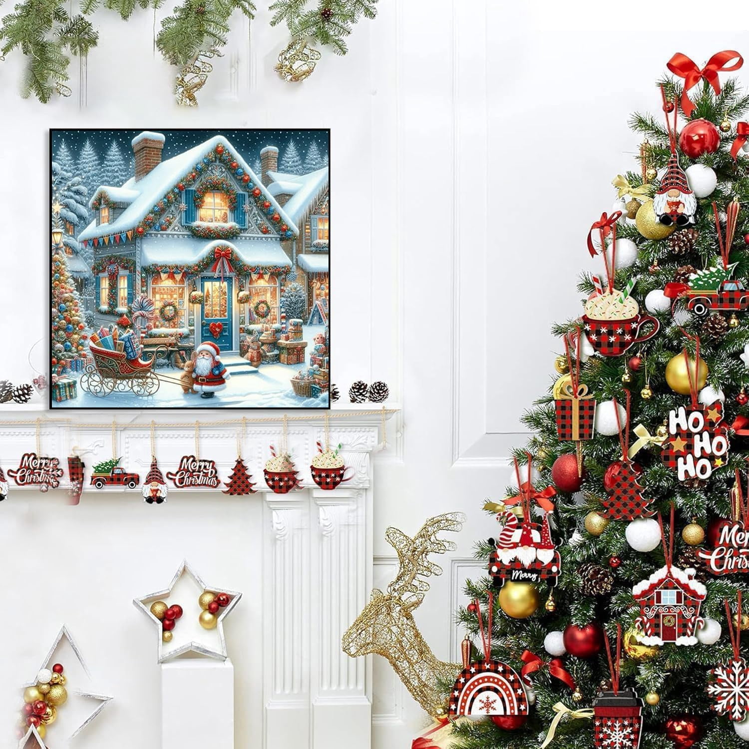Adult Christmas Diamond Painting Kit — Winter Christmas Cottage Theme | 5D Gem Art Craft Kit | Ideal for Home Wall Decor & Gifting (16x16 Inches) — Unframed