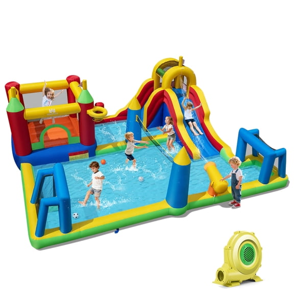 Costway Inflatable Water Slide Bounce House with Climbing Wall, Splash Pool, 735W Blower