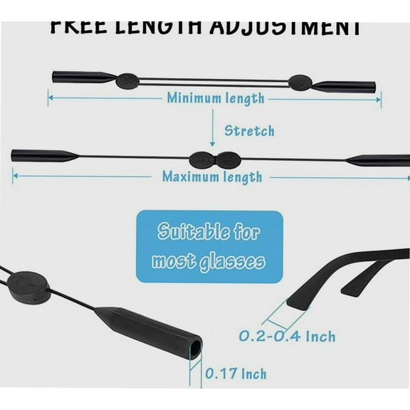4 Pack Adjustable Glasses Strap, Durable Sunglass Strap, Waterproof Eyeglass Strap, Anti-Slip Glasses Holder Strap (Black)