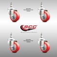thumbnail image 2 of 3 Inch 316SS Red Polyurethane Wheel Swivel ½ Inch Threaded Stem Caster Set SCC, 2 of 2