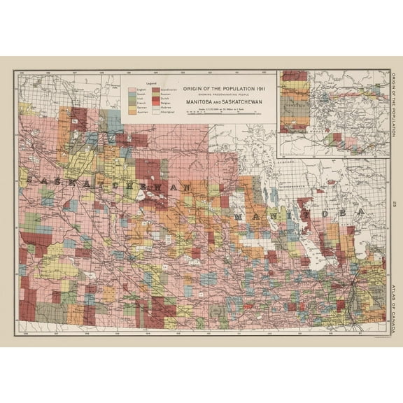 Historic Map - Saskatchewan Manitoba Canada - Chalifour 1915 - 31.84 x 23 - Vintage Wall Art