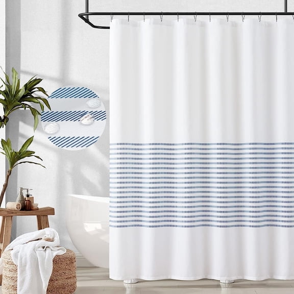 Blue and White Striped Shower Curtain Modern Zig Zag Waterproof Fabric Curtains for Bathroom with 12 Hooks Machine Washable 70x72 inches