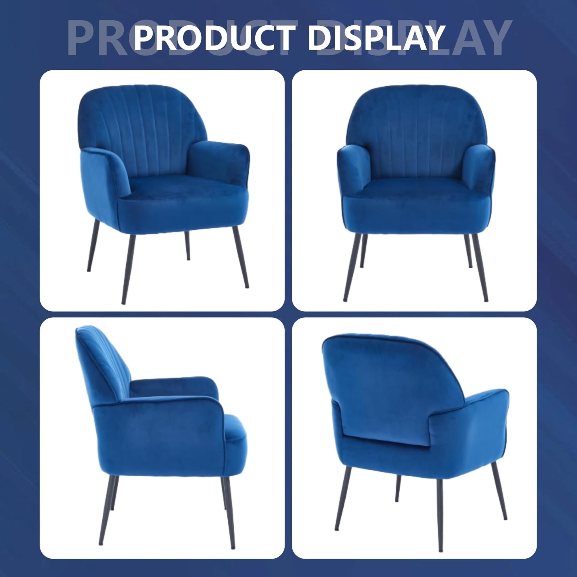 Mintazer Velvet Accent Chair with Shell-Shaped Backrest, Modern Upholstered Armchair with Metal Legs for Living Room & Bedroom, Blue