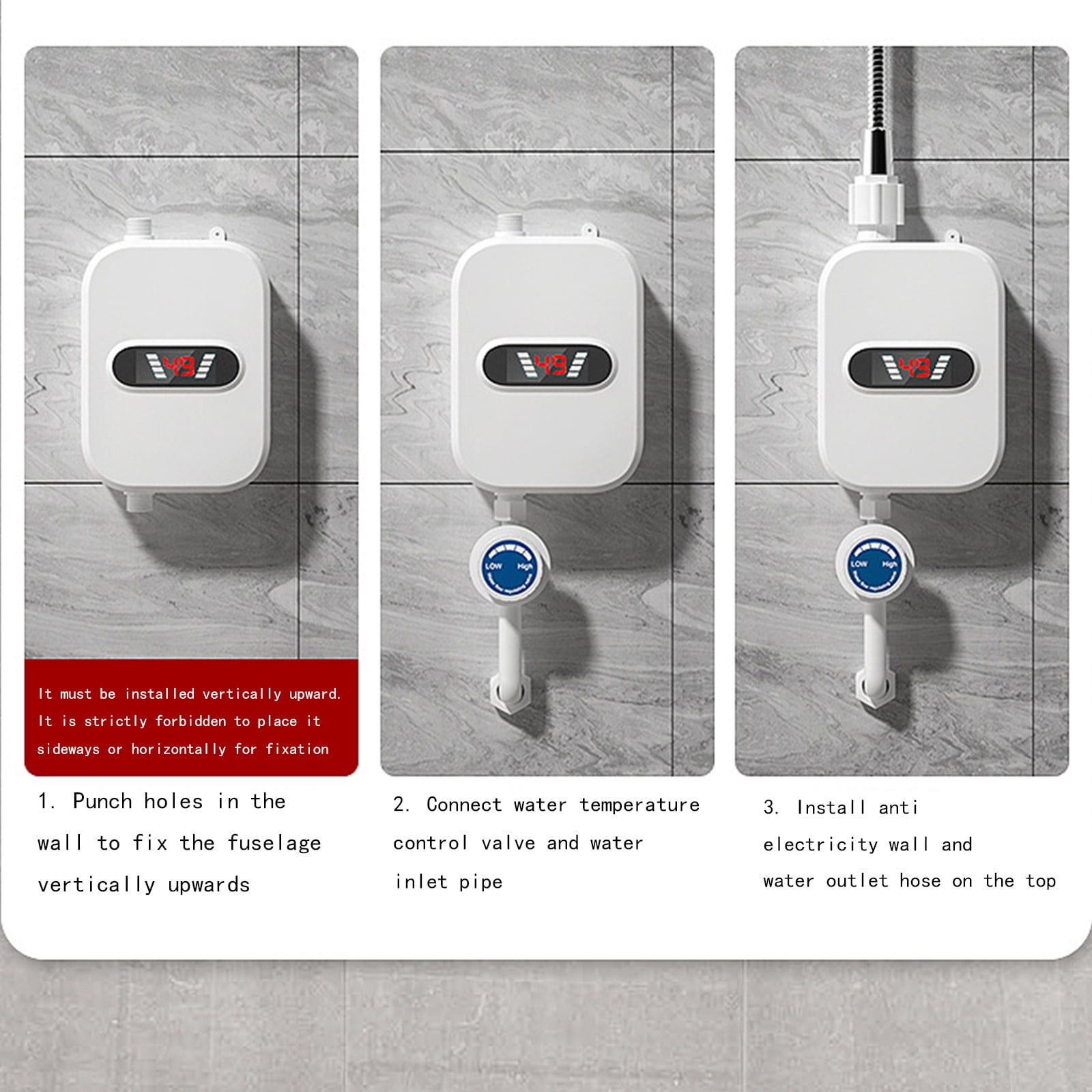 RnemiTe-amo Instantaneous Tankless Water Heater,Electric Instant Hot Water Heater Shower Electric Tankless Shower Hot Water Faucet Kitchen Bathroom Instantaneous Water Heater Tap 3000w