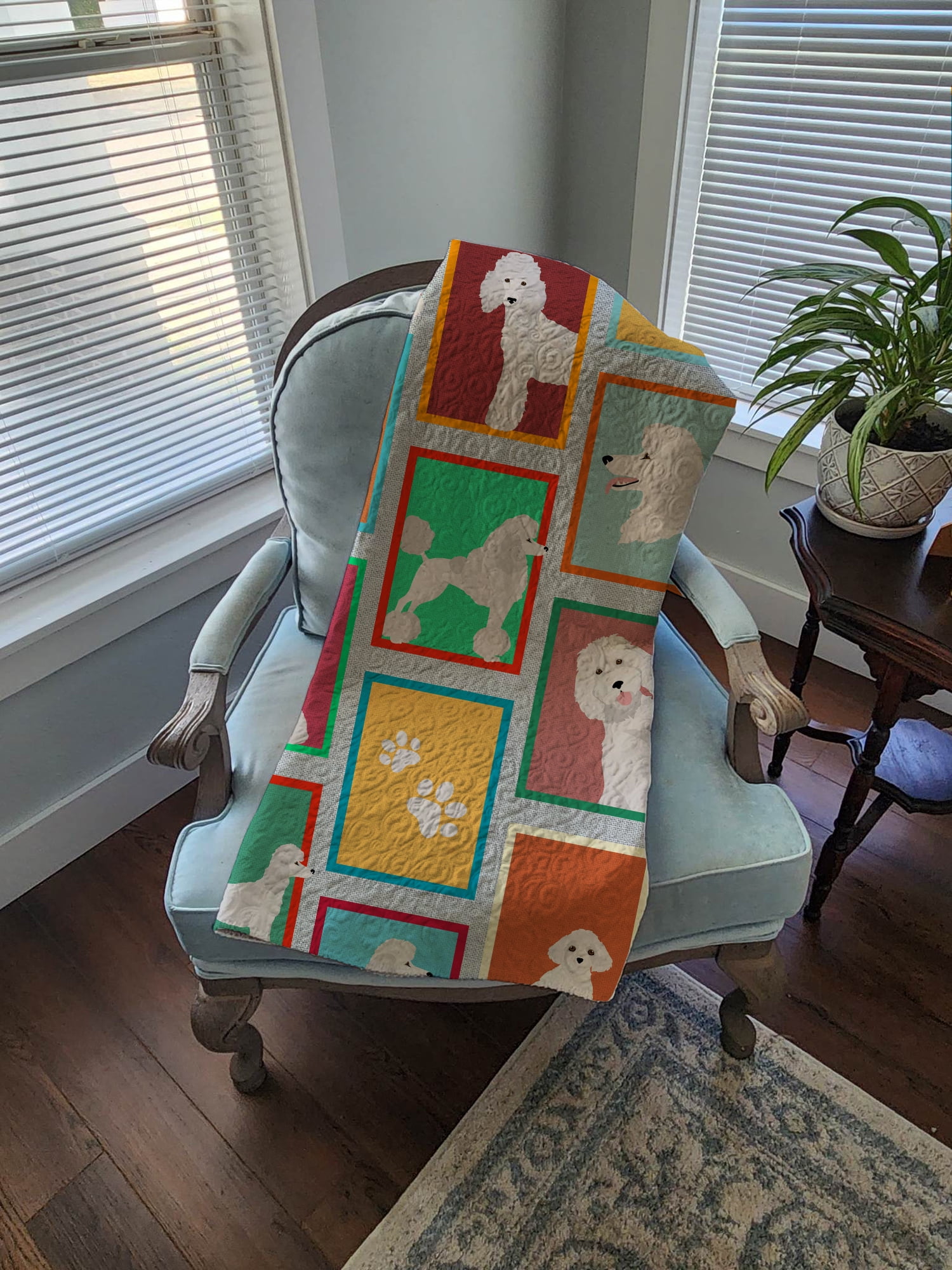 Lots of White Standard Poodle Quilted Blanket 50x60 50 in x 60 in