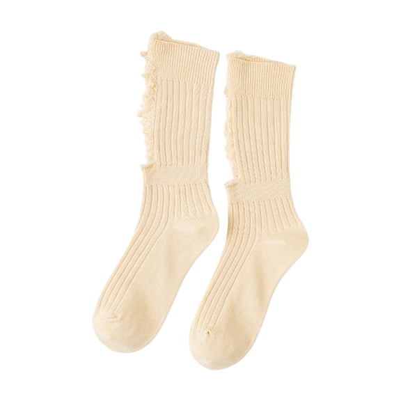Socks Women Beggar Shabby Ripped Hole Socks Ribbed Knit Fluorescent Solid Color Skateboard Tube Hosiery Compression Socks for Women Beige One Size
