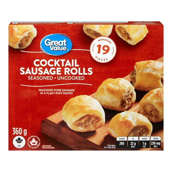 Great Value Frozen Cocktail Sausage Roll Appetizers, 19 Pieces, 360g