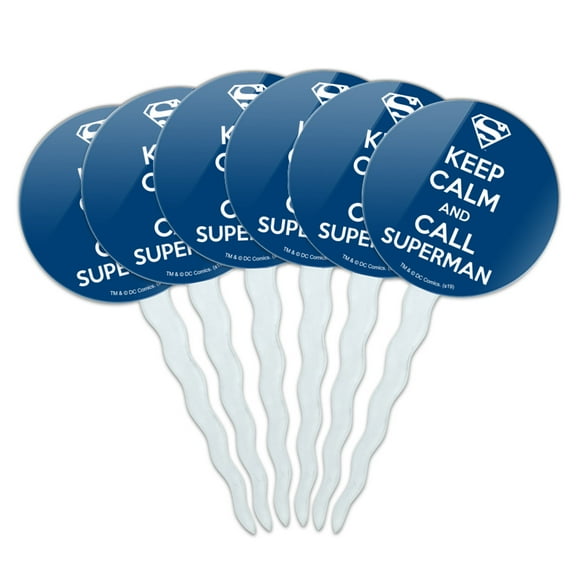 Superman Keep Calm and Call Cupcake Picks Toppers Decoration Set of 6