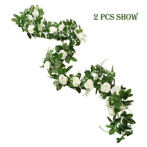 Sinhoon 7.2 FT Artificial Silk Rose Garland Vine Flower String Xmas Wedding Home Decor (Ivory)