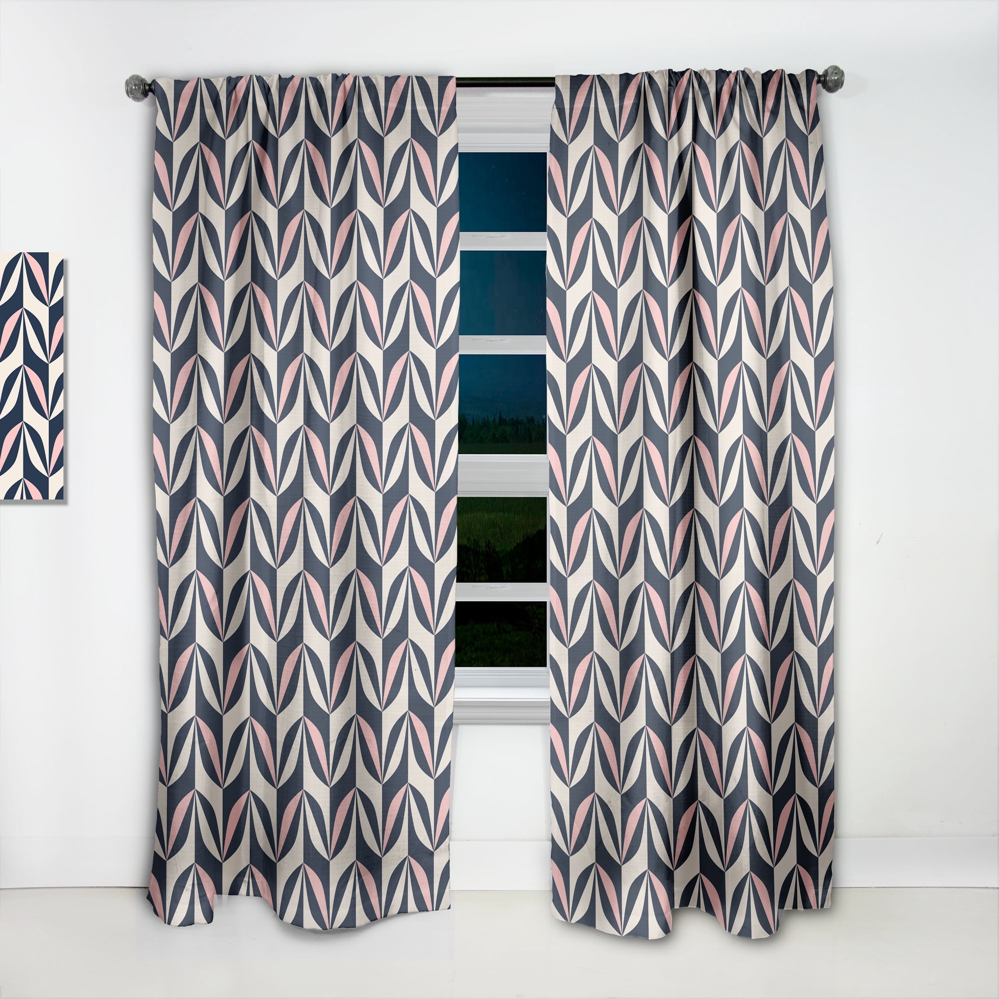 Designart 'Botanical Floral Retro Pattern III' Mid-Century Modern Curtain Panel