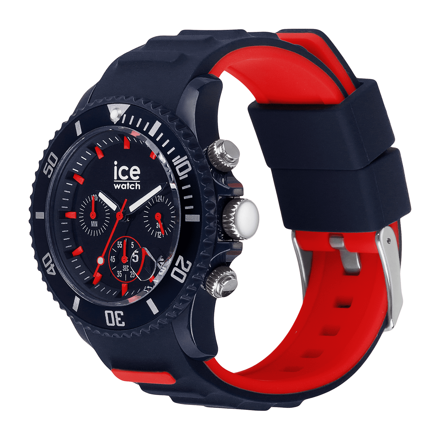 ICE-WATCH - ICE Chrono Dark Blue Red - Men's Chronograph Wristwatch with Silicon Strap - 021425 (Medium) - 10 ATM Water Resistant Watch for Men, Suitable for Swimming