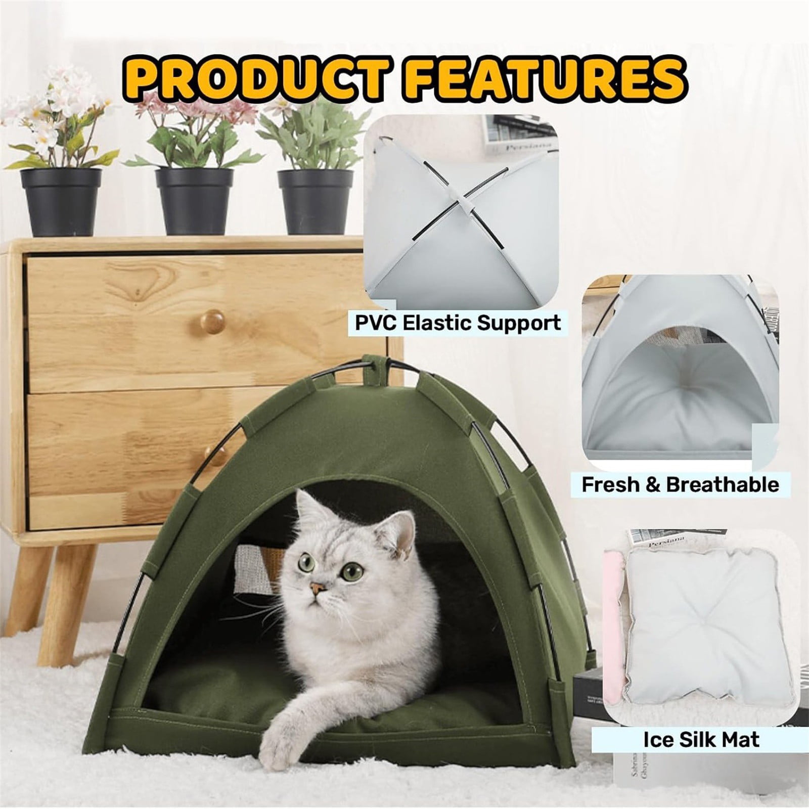 Outdoor Pet Tent with Cushion, Portable Waterproof Dog House, Easy Setup for Camping, Hiking, Travel, Green, Medium Size