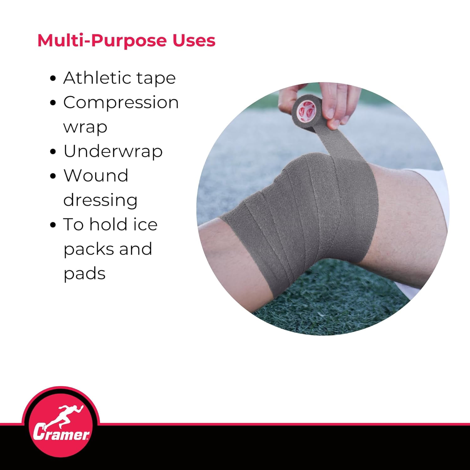 Cramer Eco-Flex Multi-Purpose Sport Tape - Stretch Tape and Easy Tear, Grey, 24 Rolls